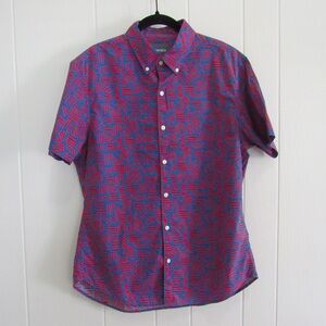 Bonobos Riviera Short Sleeve Shirt Slim Fit Large Red Blue Geometric Pattern
